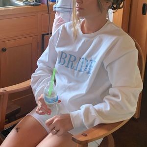 Blue letter bride white sweatshirt medium used once-something blue